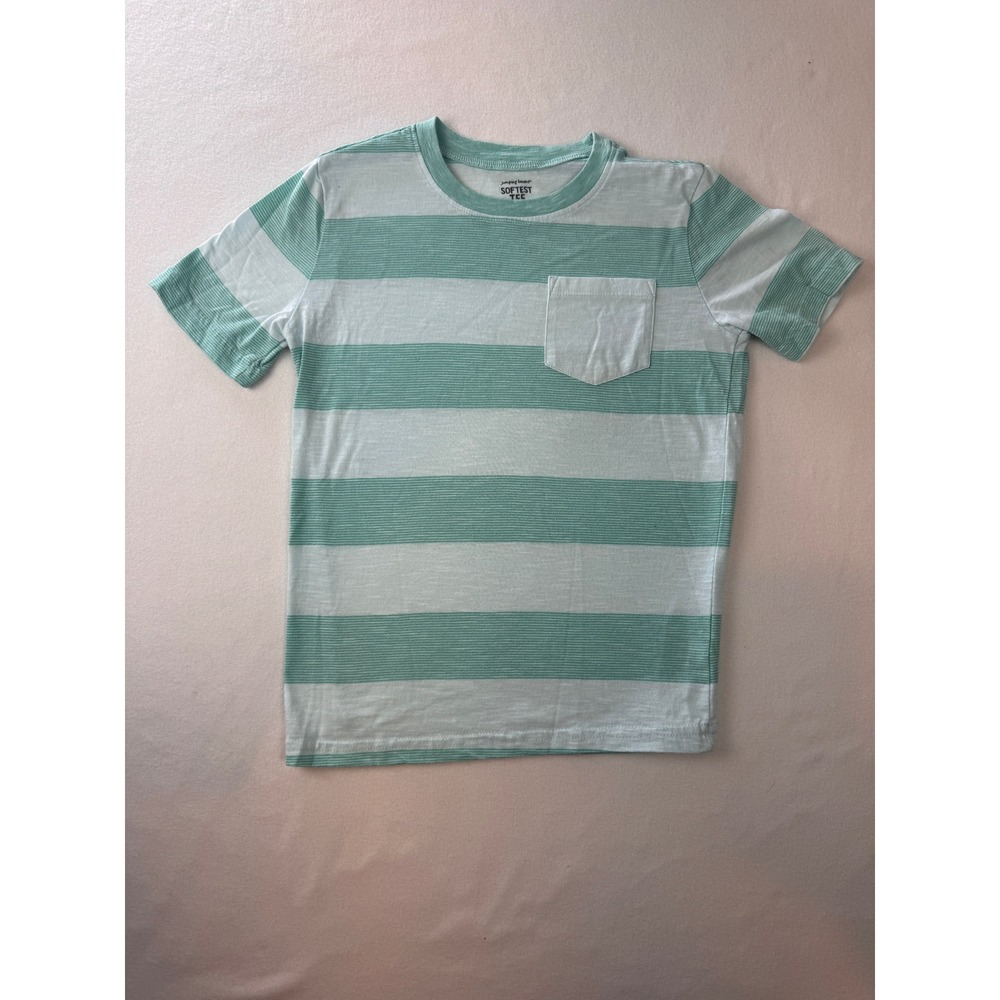 Jumping Beans Boys Mint Green White Striped Pocket T-Shirt Size 8 Softest Tee